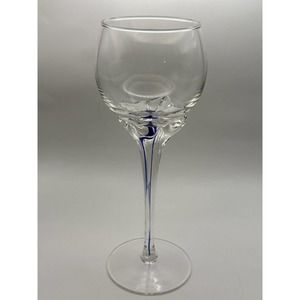 Oversized‎ Wine Glass Mouth Blown Cobalt Blue Clear Poland 10.5" Tall Large